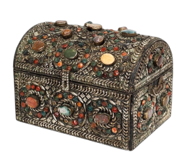 Antique casket in silvered bronze with grafts in precious marbles
