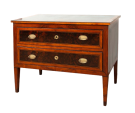 Antique Louis XVI Neapolitan chest of drawers in walnut and maple briar      