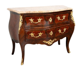 Antique Napoleon III chest of drawers in precious exotic woods with marble top
