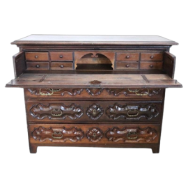 Antique Louis XIV chest of drawers with drop-down top, 17th century