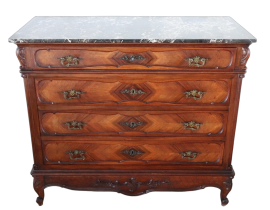 Antique style walnut chest of drawers with marble top, early 1900s