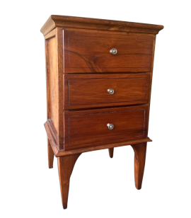 Restored antique three drawer bedside table