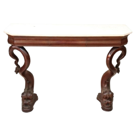 Antique Charles X console in mahogany with white Carrara marble top