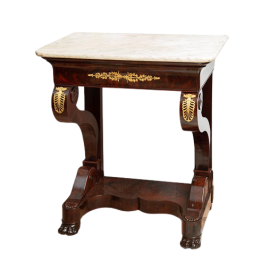 Antique Empire console in mahogany feather with white marble top  