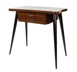 1960s wooden desk console with pull-out drawer