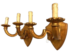 Pair of antique gilded candle-shaped wall lights from 19th century