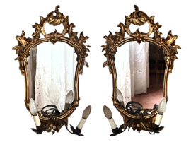 Pair of bronze appliques with mirror in Venetian Baroque style                        
                            