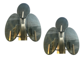 CPair of 3-light Veca wall lights with smoked glass discs