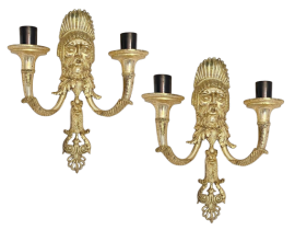 Pair of appliques in silver-plated cast alloy with Greek tragedy mask