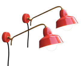 Pair of red vintage adjustable wall lights, 1970s