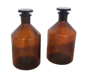 Coppia di bottiglie vintage da farmacia in vetro con tappo