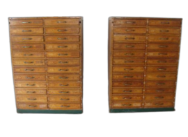 Pair of vintage wooden office drawer units