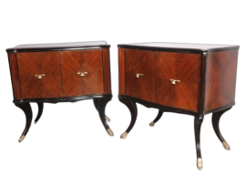 Pair of bedside tables from the 1950s in rosewood with bordeaux glass top                   
                            