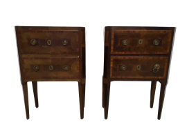 Pair of antique Louis XVI bedside tables, with landscape inlay on the top