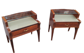 Pair of vintage bedside tables with double glass top