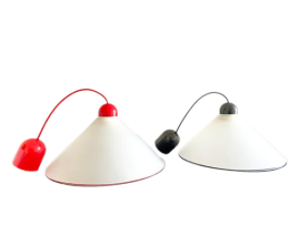 Pair of modern pendant lights in opaline glass, Italy 1970s