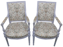 Pair of white lacquered Provencal Directoire armchairs        