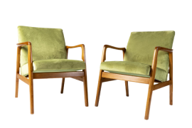 Pair of green velvet Cassina reclining armchairs, Italy 1960s                         
                            