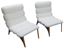 Pair of Scandinavian armchairs in white bouclé wool                          
                            