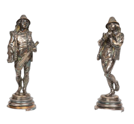Pair of antique Napoleon III sculptures signed Lalouet in silvered bronze
