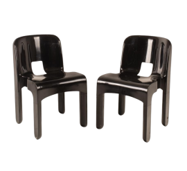Pair of black Universal 4869 chairs by Joe Colombo for Kartell        
