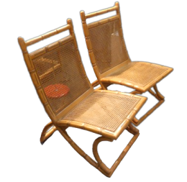 Coppia di sedie vintage in legno tipo bamboo e paglia di Vienna