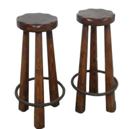 Pair of rustic wooden high stools, 1980s