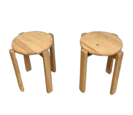 Pair of brutalist pine stools, 1980s-1990s