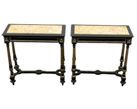 Coppia di tavolini consolle francesi di inizio '900 con piano in marmo