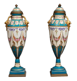 Pair of antique Napoleon III French vases in Sèvres porcelain