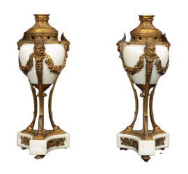 Pair of Napoleon III cassolette vases or incense burners in white marble