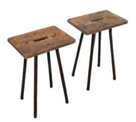 Pair of vintage fixed stools in iron and wood, 1950s