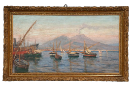 Antique painting with a view of Naples, oil on canvas from the 19th century