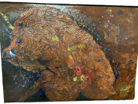 Contemporary painting with wild boar in polychrome enamels