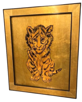Dipinto contemporaneo con tigre su fondo oro, XX secolo
