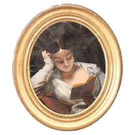 Dipinto ritratto di ragazza che legge, prima metà XIX secolo