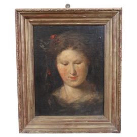 Dipinto ritratto di ragazza, primi '900, olio su tavola