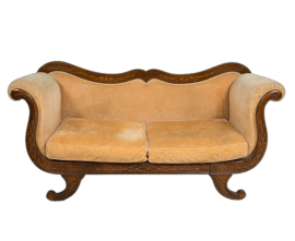 Antique Charles X French sofa in precious exotic wood with inlays      
                            