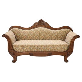 Antique small sofa in carved walnut, Louis Philippe period, 19th century