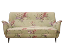 Vintage Italian design sofa from the 50s with flower fabric                    
                            