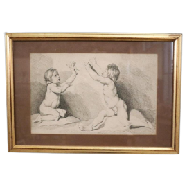 Edmé Bouchardon - Incisione antica su rame con bambini del XVIII secolo