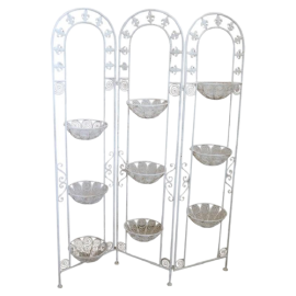 Vintage planter wall in white lacquered iron with three panels          
                            