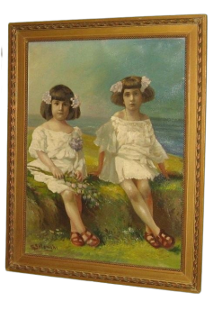 Giuseppe Solenghi - dipinto con bambine sorelle