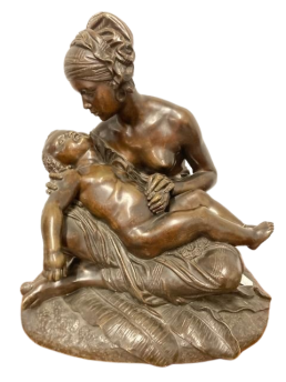 Large antique bronze Maternal Tenderness sculpture by Jean Joseph Jaquet, 19th century