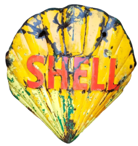Grande insegna Shell vintage a forma di conchiglia, anni '50