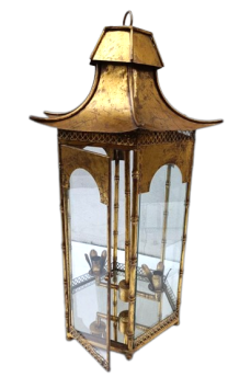 Large vintage gilt metal pagoda lantern