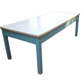 Large rustic vintage light blue lacquered table with formica top    