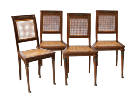 Group of four antique chairs in solid mahogany with bronze inserts                     
                            