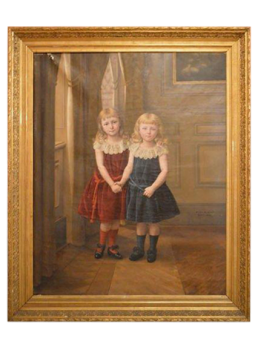 Karel de Kesel - dipinto due sorelle bambine, olio su tela del 1890