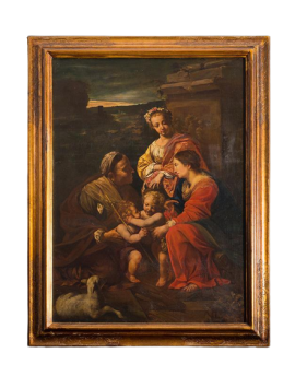 La Sacra Famiglia, dipinto antico olio su tela